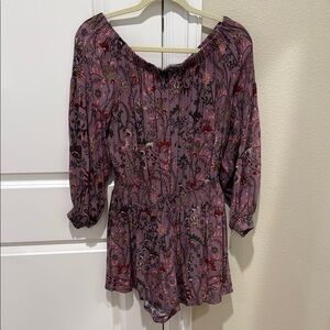 Free People Purple and Pink Relaxed 3/4 Sleeve Romper